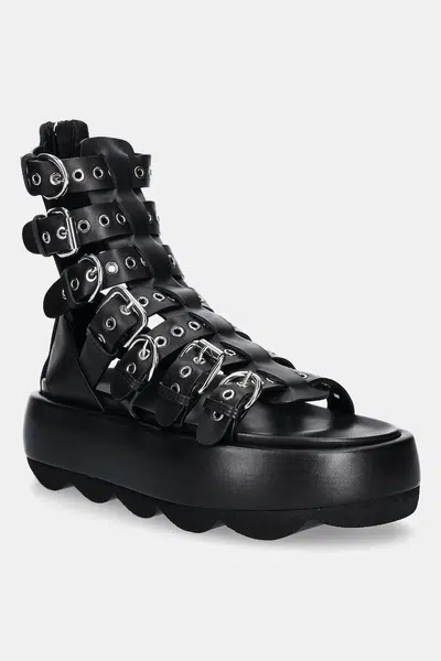 Kožené sandály AGL Gwendoline Straps dámské, černá barva, na platformě, D690005PHSOFTY0000