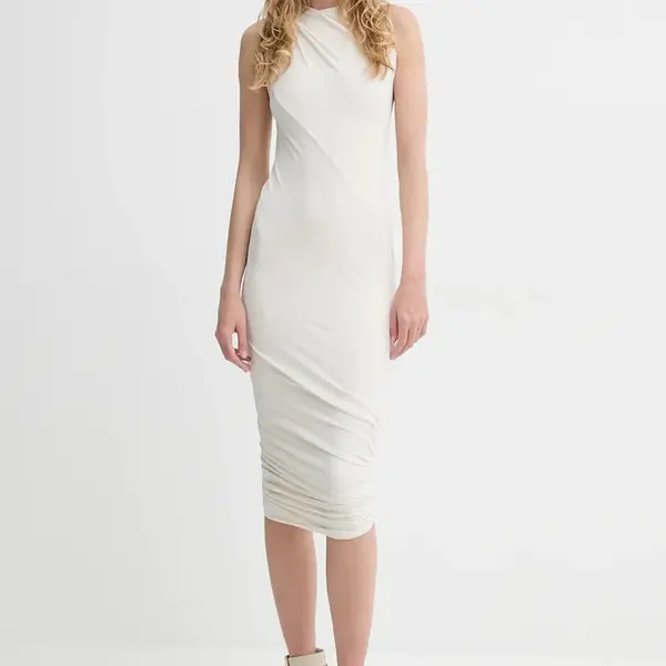 Šaty Rick Owens Lilies béžová barva, midi, přiléhavé, LI01E4519CVI