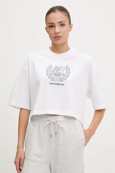 Bavlněné tričko New Balance dámské, bílá barva, WT51935WT