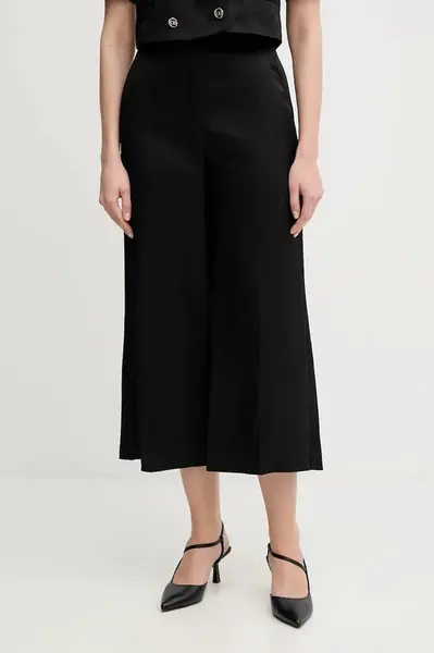 Kalhoty s příměsí lnu Gaudi dámské, černá barva, high waist, 511FD25009