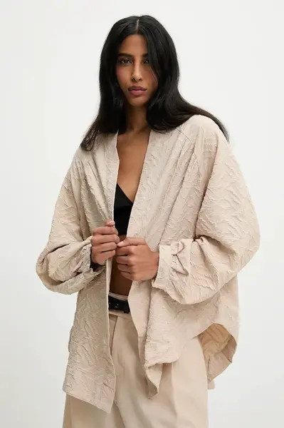 Přehoz se lnem Answear.LAB béžová barva, bez zapínání