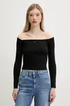 Tričko s dlouhým rukávem Tommy Jeans černá barva, cold shoulder, DW0DW20919