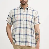 Lněná košile Barbour CROFT pánská, modrá barva, regular, s klasickým límcem, MSH5197