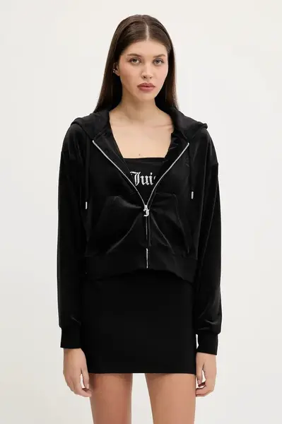 Velurová mikina Juicy Couture BRENDAL CROP OVERSIZED HOODIE