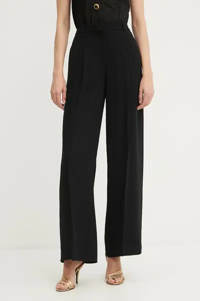 Kalhoty BOSS dámské, černá barva, široké, high waist, 50545544