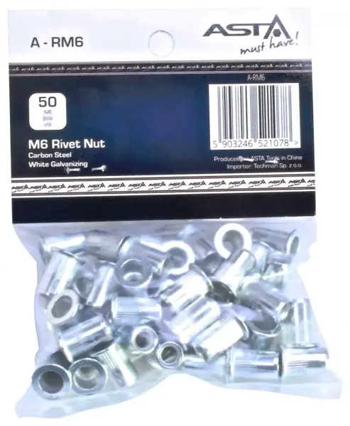 Maticové nýty - nýtovací matice s plochou hlavou, ocel, různé rozměry, balení 50 ks - ASTA Velikost: M5x13 mm