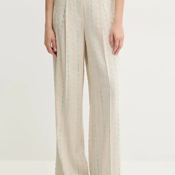 Kalhoty s příměsí lnu Fracomina béžová barva, high waist, FS25SV3007W788N8