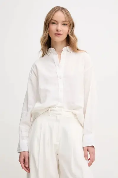 Lněná košile Pepe Jeans CHIPPER dámská, bílá barva, relaxed, s klasickým límcem, PL304993