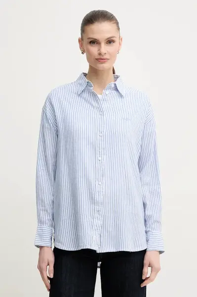 Lněná košile Pepe Jeans DREAM dámská, modrá barva, regular, s klasickým límcem, PL305033