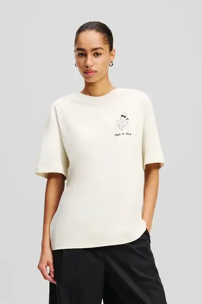 Bavlněné tričko Karl Lagerfeld béžová barva, A2W17089