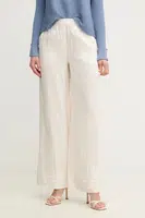 Kalhoty s příměsí lnu Marella COCCIO béžová barva, high waist, 2513131134200