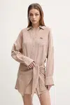 Bavlněné šaty Melissa Odabash hnědá barva, mini, oversize, Sara