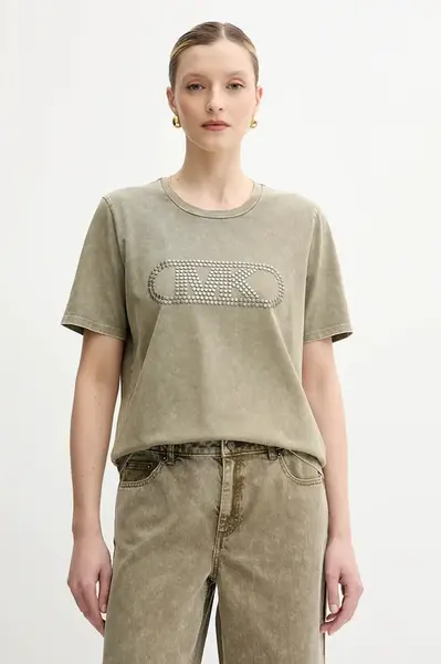 Bavlněné tričko MICHAEL Michael Kors zelená barva, MS551SC491