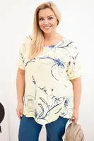 Žltá blúzka Plus Size s krátkym rukávom a vreckom