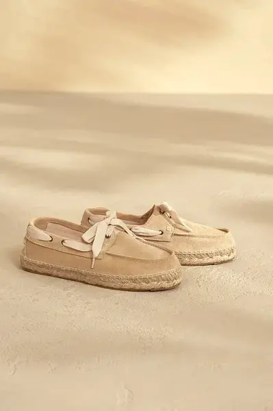 Semišové mokasíny Manebi Hamptons Boat-Shoes Espadrilles dámské, béžová barva, na plochém podpatku, K 1.1 KW