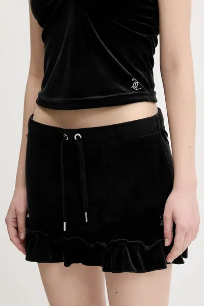 Velurová sukně Juicy Couture RUFFLE černá barva, mini, JCWGS125328
