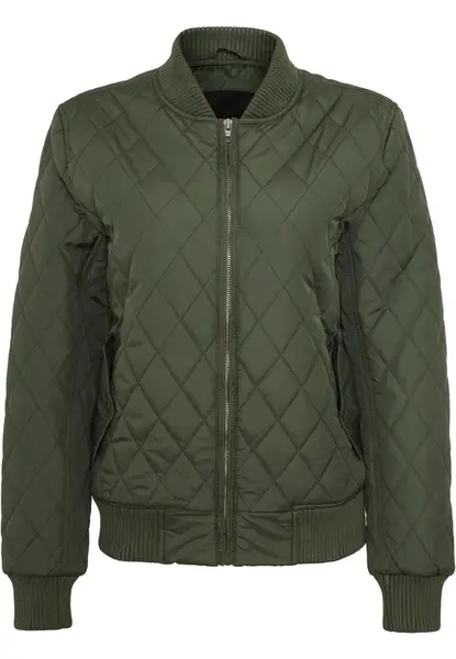 Dámska nylonová bunda s diamantovým prešívaním, olivová