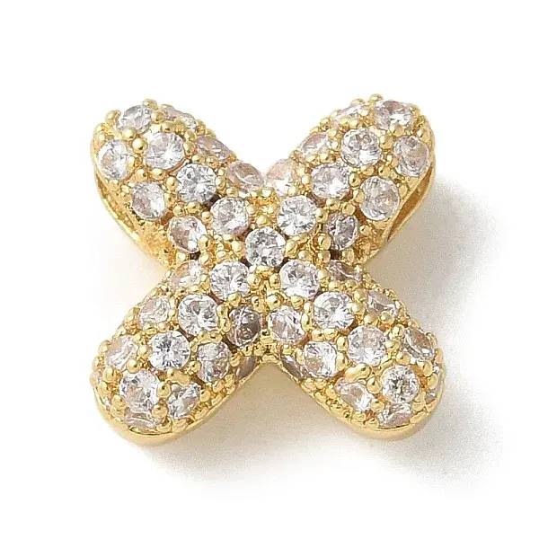 Brass Micro Pave Cubic Zirconia Beads