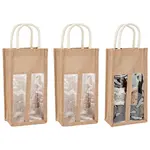 Jute Wine Storage Drawstring Pouches with PVC Clear Window