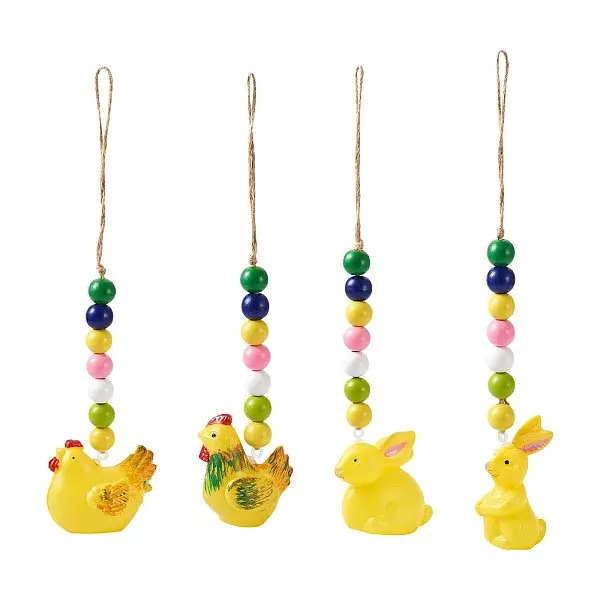 4Pcs 4 Style Easter Theme Plastic Hen & Rabbit Pendant Decorations