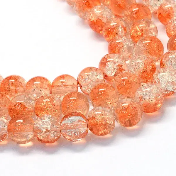 Baking Paint Transparent Crackle Glass Round Bead Strands