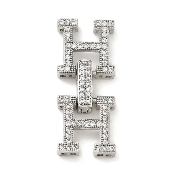 Rack Plating Brass Micro Pave Clear Cubic Zirconia Fold Over Clasps