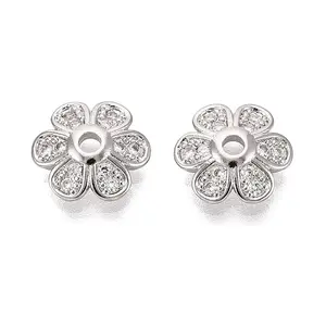 Brass Micro Pave Clear Cubic Zirconia Bead Caps