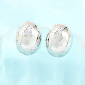 Oval Brass Micro Pave Cubic Zirconia Stud Earrings