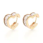 Brass Micro Pave Clear Cubic Zirconia Heart Hoop Earrings