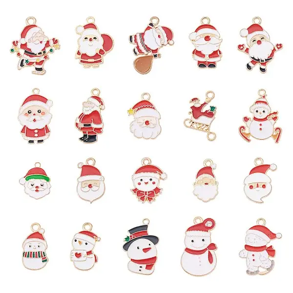 60Pcs 20 Styles Christmas Alloy Enamel Pendants