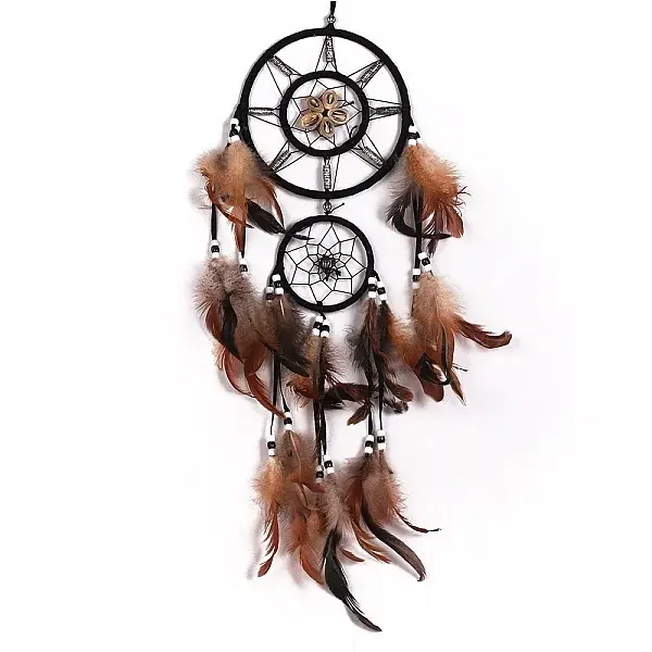 Shell Concentric Woven Net/Web with Feather with Iron Pendants Decoration