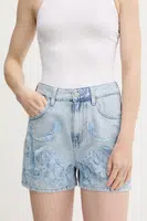 Džínové šortky Sisley dámské, modrá barva, s aplikací, high waist, 4AGWL901O