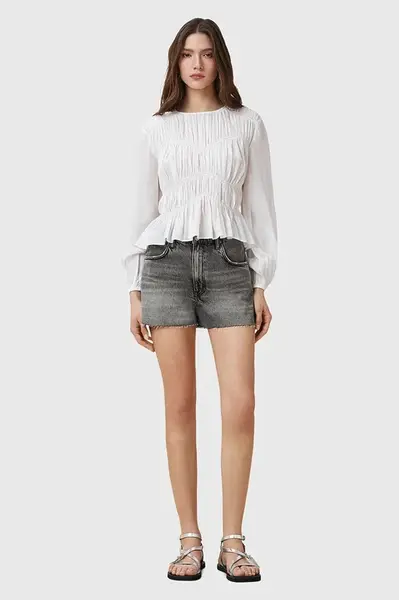 Džínové šortky AllSaints TATE dámské, šedá barva, high waist, W076EC