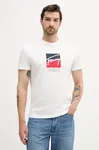 Bavlněné tričko Tommy Jeans pánské, bílá barva, s potiskem, DM0DM21940