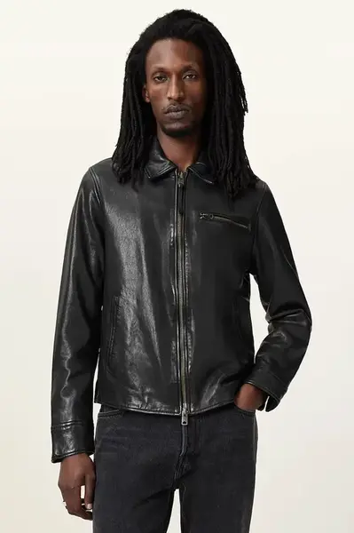 Kožená bunda AllSaints MILLER černá barva, přechodná, M009LA