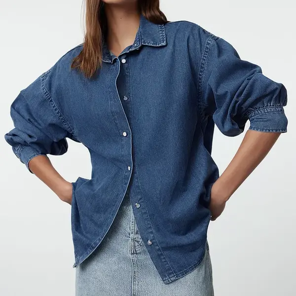 Trendyol námořnicky modrá oversized džínová košile