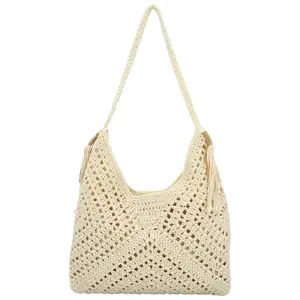 Módní dámská boho kabelka na rameno Ibolya, krémová