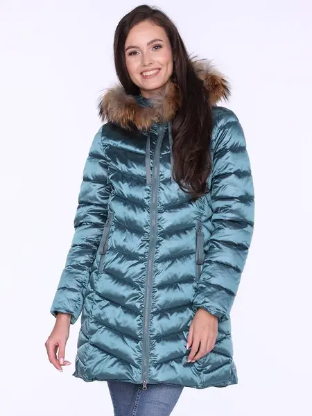 PERSO Woman's Women's winter jacket with natural fur on the hood,casual style