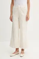 Bavlněné kalhoty Pedro del Hierro dámské, béžová barva, široké, high waist, 7609785