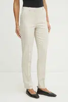 Kalhoty BOSS dámské, béžová barva, jednoduché, high waist, 50537461