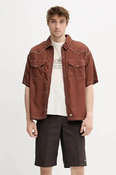 Košile Dickies pánská, hnědá barva, relaxed, s klasickým límcem, DK0A4Z7MK471