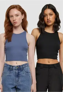Dámský Cropped Rib Top - 2 Pack modrý+černý