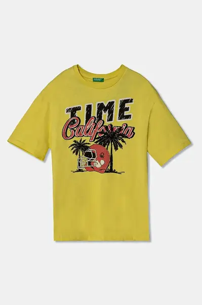 Dětské bavlněné tričko United Colors of Benetton žlutá barva, s potiskem, 3I1XC10O4