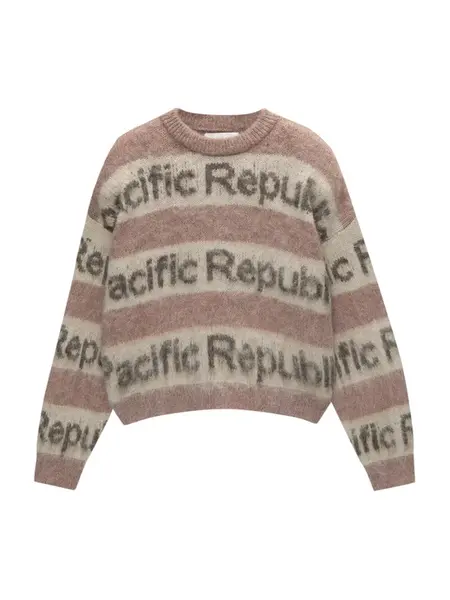 Pull&Bear Sveter  krémová / tmavosivá / červená melírovaná
