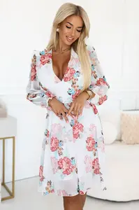 388-3 FRANCES chiffon wrap dress with long sleeves - mallows