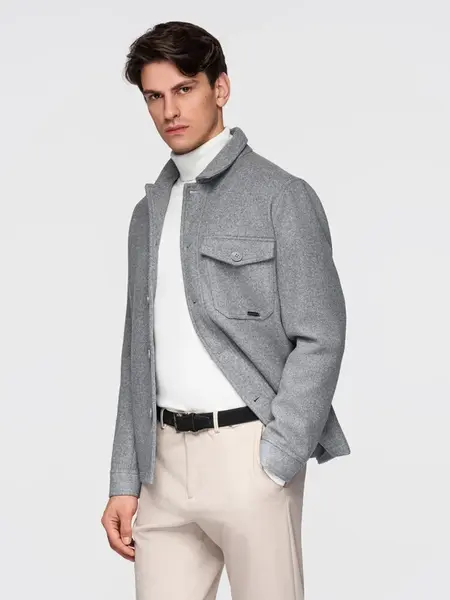 Ombre Men's lightweight fleece jacket with viscose - gray