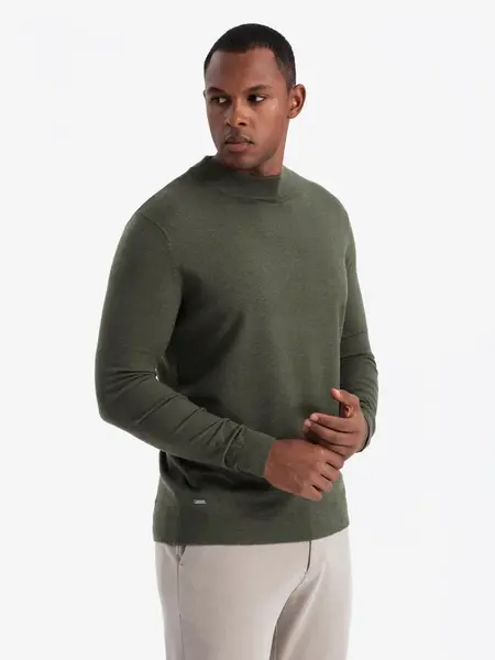 Ombre Men's knitted half turtleneck with viscose - dark olive
