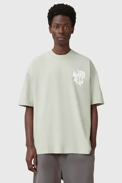 Bavlněné tričko AllSaints ORLANDO pánské, zelená barva, s potiskem, M066PC