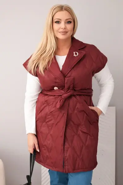 Dámská prošívaná vesta s páskem a límcem