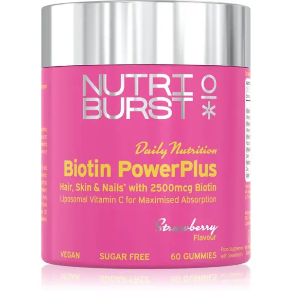 Nutriburst Daily Nutrition Biotin PowerPlus žuvacie mäkké tobolky pre krásne vlasy, pleť a nechty príchuť Strawberry 60 ks
